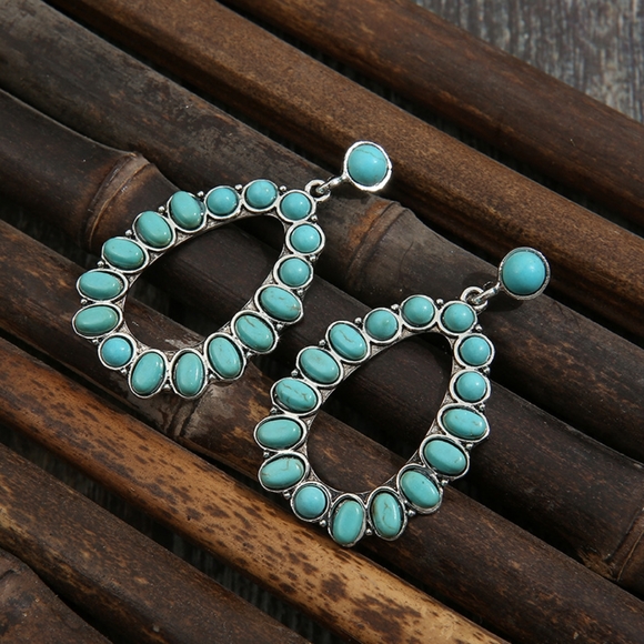 Turquoise Teardrop Dangle Earrings - Picture 4 of 5
